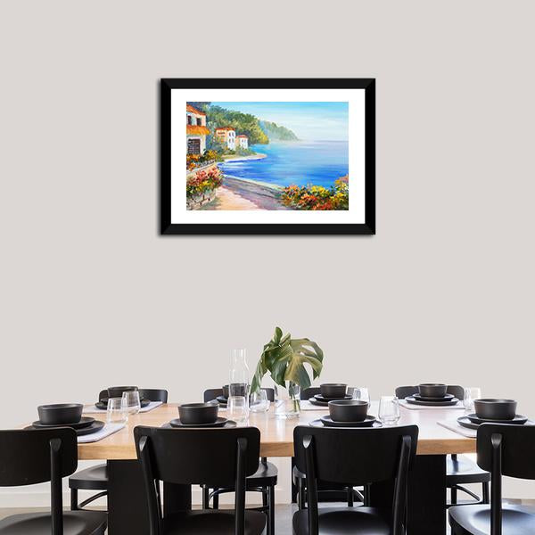 House Near The Sea Canvas Wall Art-3 Horizontal-Gallery Wrap-25&quot; x 16&quot;-Tiaracle