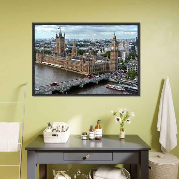 House Of Parliament London Canvas Wall Art-1 Piece-Floating Frame-24" x 16"-Tiaracle
