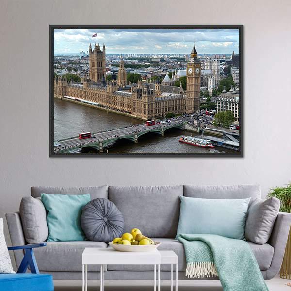 House Of Parliament London Canvas Wall Art-3 Horizontal-Gallery Wrap-25" x 16"-Tiaracle