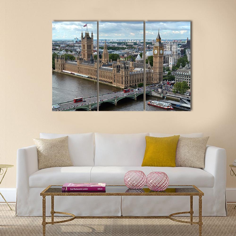House Of Parliament London Canvas Wall Art-3 Horizontal-Gallery Wrap-37" x 24"-Tiaracle