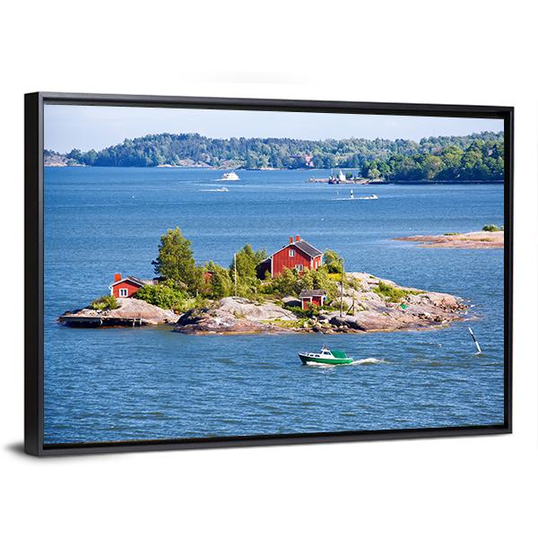 House On Island Helsinki Canvas Wall Art-3 Horizontal-Gallery Wrap-25" x 16"-Tiaracle