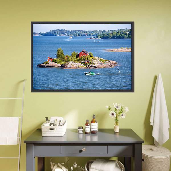 House On Island Helsinki Canvas Wall Art-1 Piece-Floating Frame-24" x 16"-Tiaracle