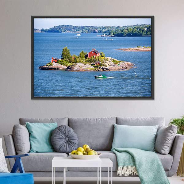 House On Island Helsinki Canvas Wall Art-3 Horizontal-Gallery Wrap-25" x 16"-Tiaracle