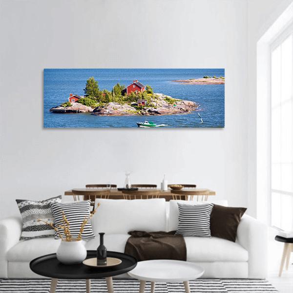 House On Island Helsinki Panoramic Canvas Wall Art-3 Piece-25" x 08"-Tiaracle