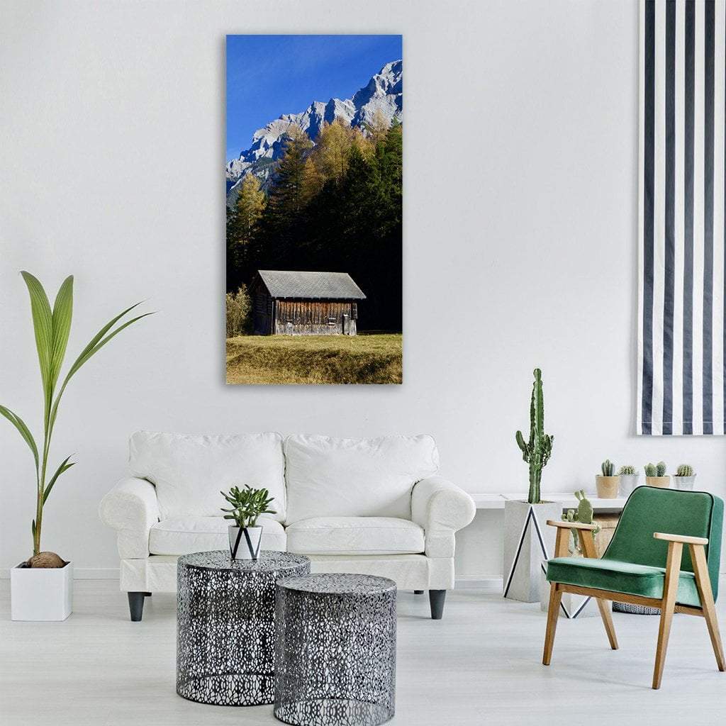 House Under Alpine Mountain Vertical Canvas Wall Art-3 Vertical-Gallery Wrap-12" x 25"-Tiaracle
