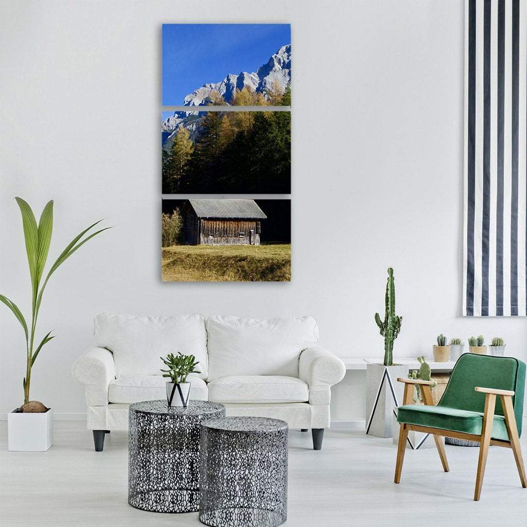 House Under Alpine Mountain Vertical Canvas Wall Art-3 Vertical-Gallery Wrap-12" x 25"-Tiaracle
