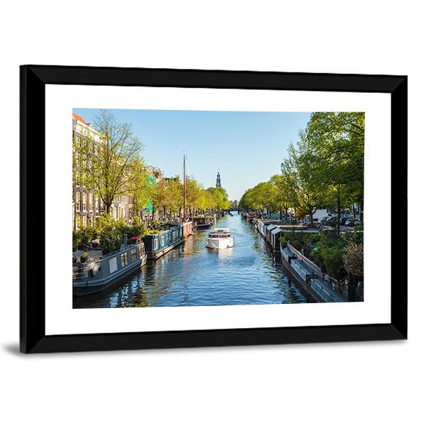 Houseboat On Dutch Canal Canvas Wall Art-3 Horizontal-Gallery Wrap-25" x 16"-Tiaracle