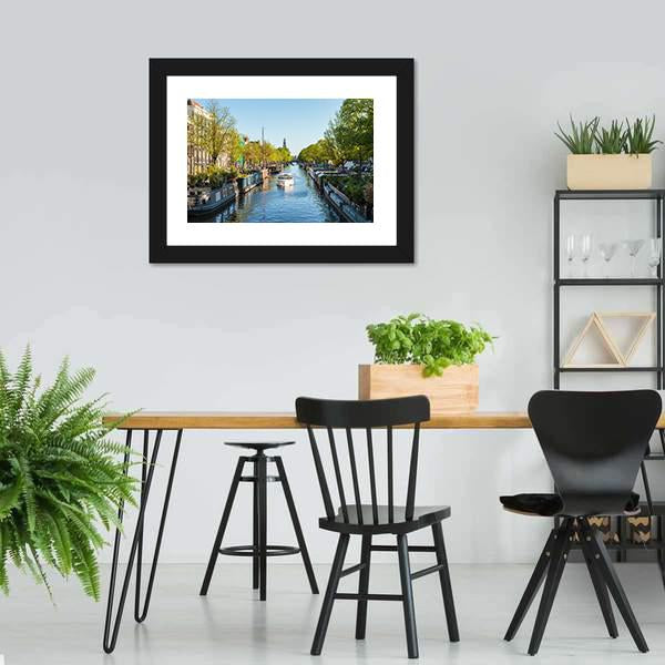 Houseboat On Dutch Canal Canvas Wall Art-3 Horizontal-Gallery Wrap-25" x 16"-Tiaracle