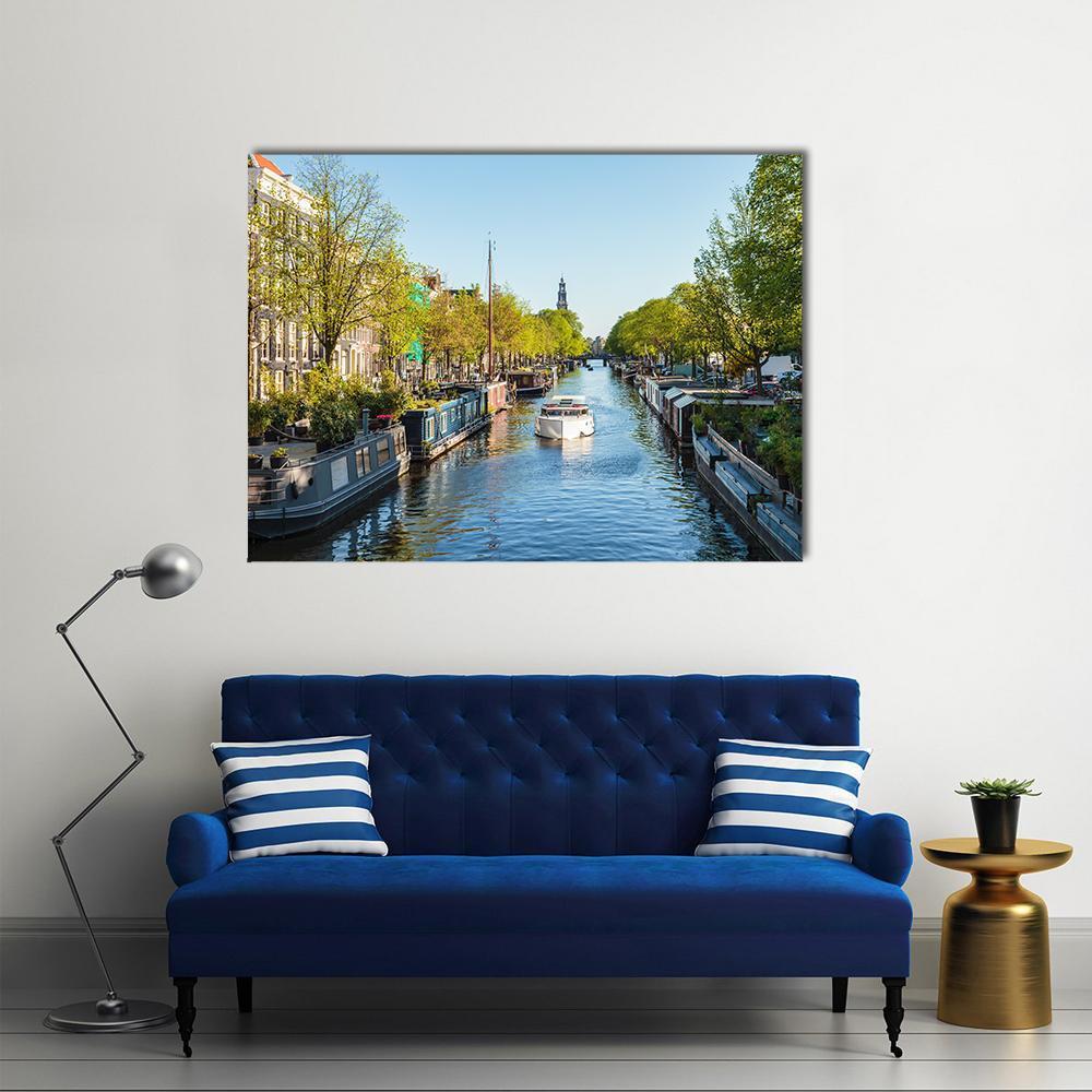 Houseboat On Dutch Canal Canvas Wall Art-1 Piece-Gallery Wrap-48" x 32"-Tiaracle