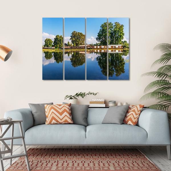Houseboats In Jammu & Kashmir Canvas Wall Art-4 Horizontal-Gallery Wrap-34" x 24"-Tiaracle