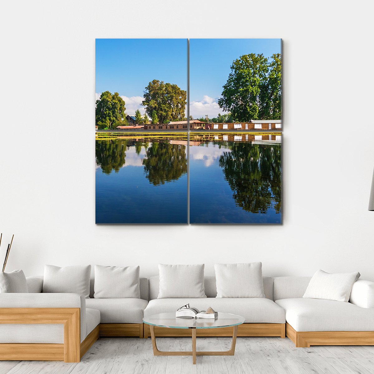 Houseboats In Jammu &amp; Kashmir Canvas Wall Art-4 Square-Gallery Wrap-17" x 17"-Tiaracle