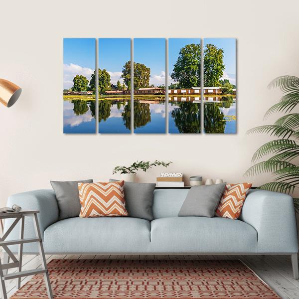 Houseboats In Jammu &amp; Kashmir Canvas Wall Art-5 Horizontal-Gallery Wrap-22" x 12"-Tiaracle