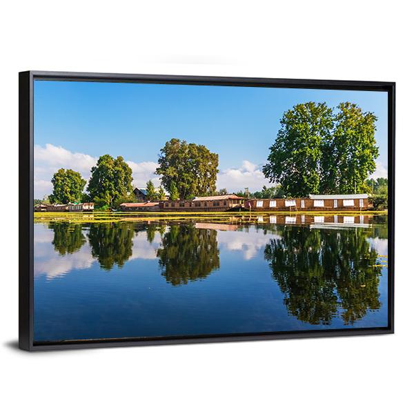 Houseboats In Jammu & Kashmir Canvas Wall Art-3 Horizontal-Gallery Wrap-25" x 16"-Tiaracle