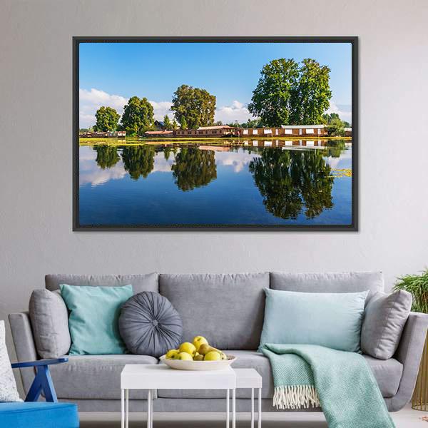 Houseboats In Jammu &amp; Kashmir Canvas Wall Art-3 Horizontal-Gallery Wrap-25" x 16"-Tiaracle