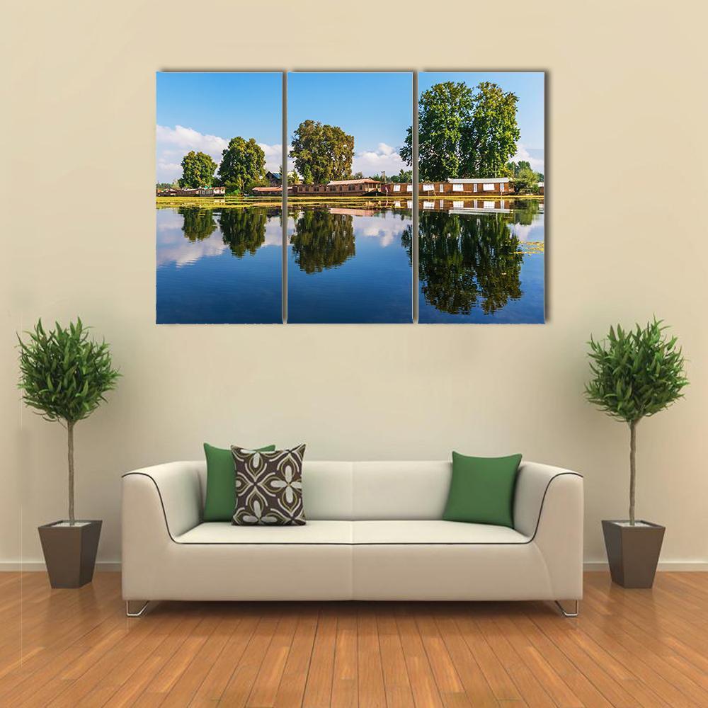 Houseboats In Jammu &amp; Kashmir Canvas Wall Art-3 Horizontal-Gallery Wrap-37" x 24"-Tiaracle