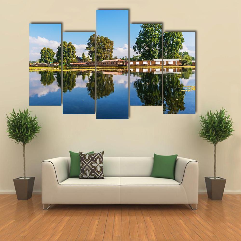 Houseboats In Jammu &amp; Kashmir Canvas Wall Art-5 Pop-Gallery Wrap-47" x 32"-Tiaracle