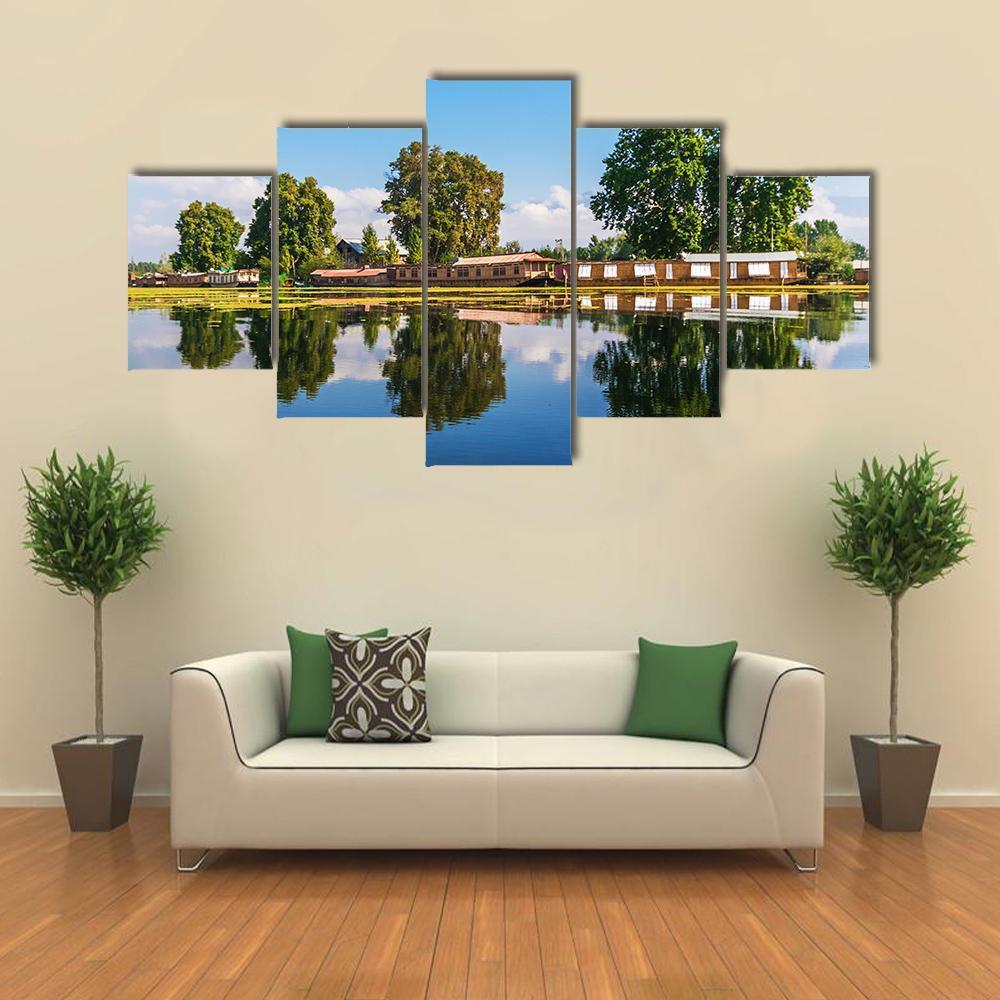 Houseboats In Jammu & Kashmir Canvas Wall Art-5 Star-Gallery Wrap-62" x 32"-Tiaracle