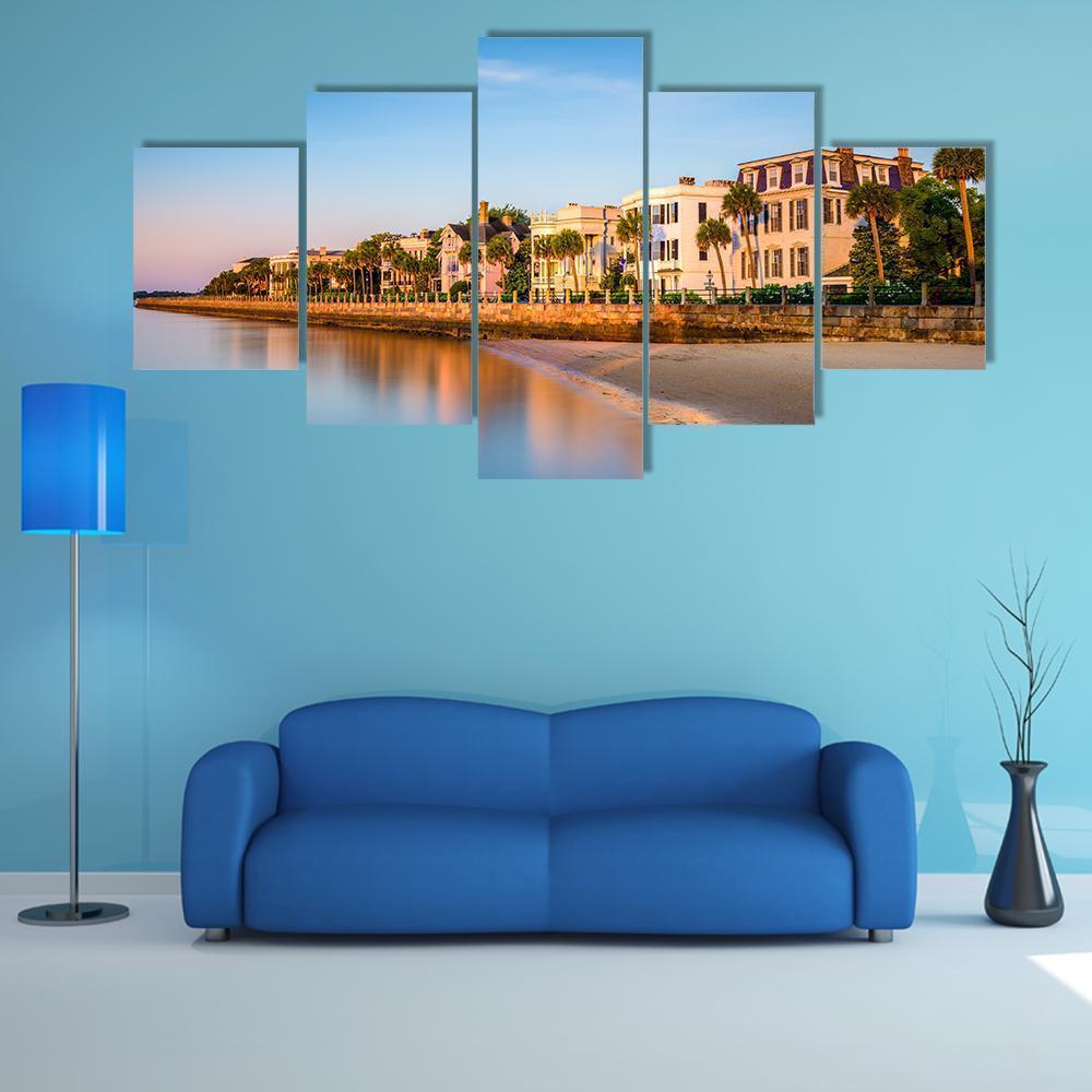 Houses In Charleston Canvas Wall Art-5 Star-Gallery Wrap-62" x 32"-Tiaracle