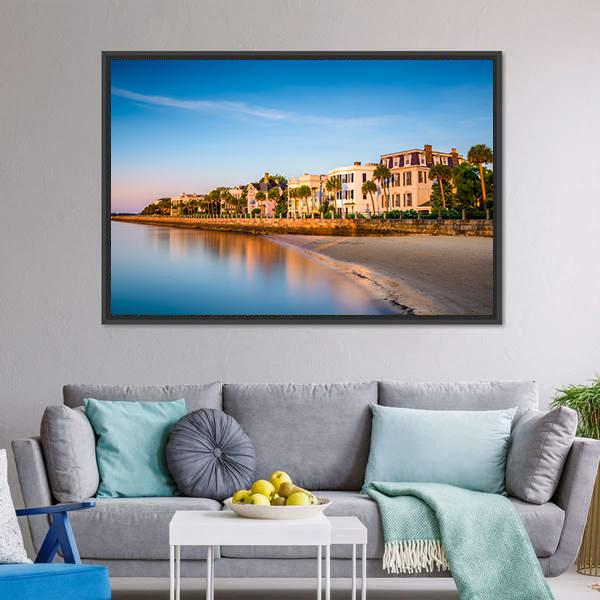 Houses In Charleston Canvas Wall Art-1 Piece-Floating Frame-24" x 16"-Tiaracle