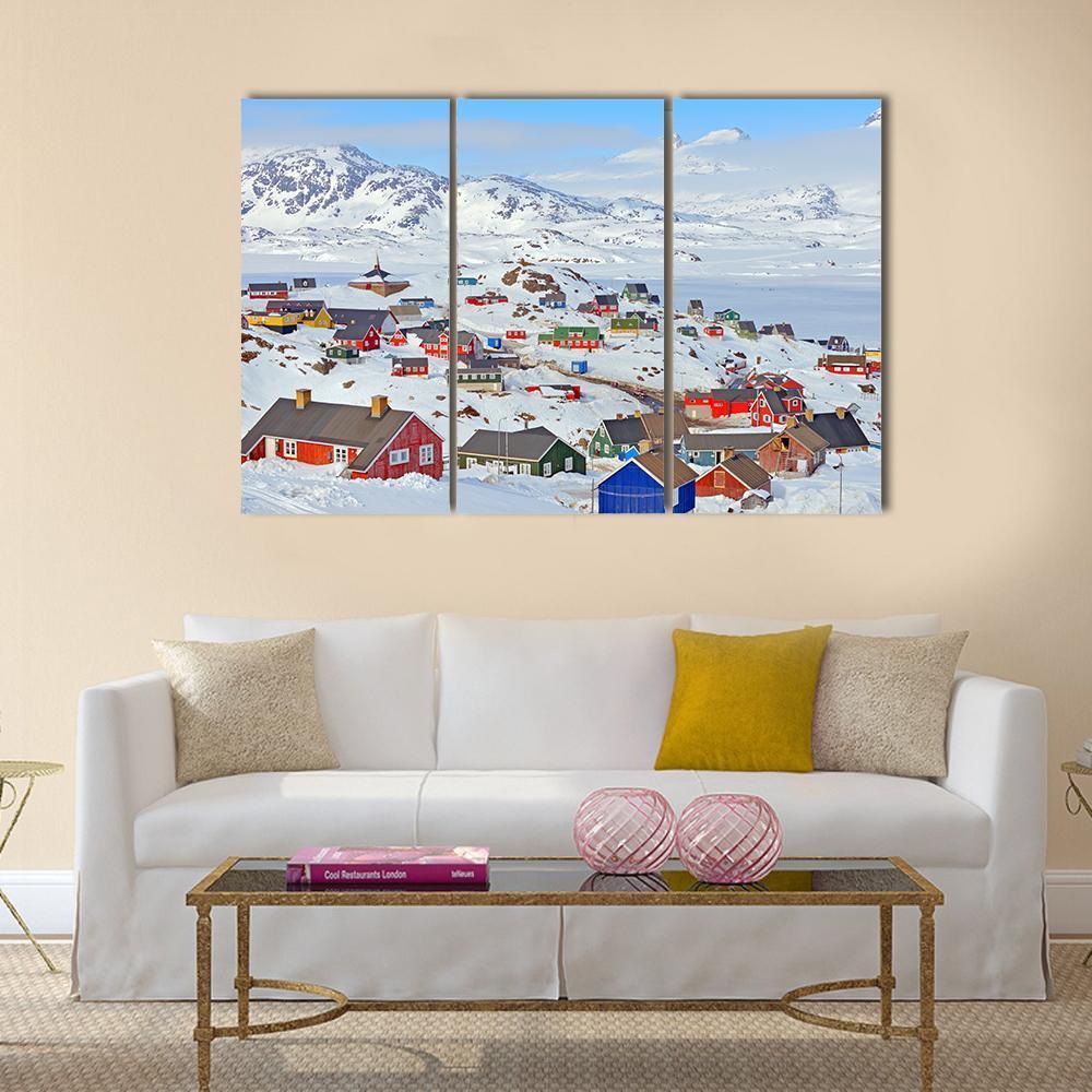 Houses In Greenland Canvas Wall Art-3 Horizontal-Gallery Wrap-37" x 24"-Tiaracle