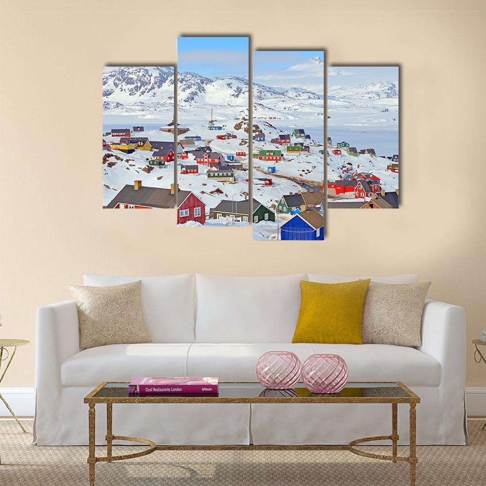 Houses In Greenland Canvas Wall Art-4 Pop-Gallery Wrap-50" x 32"-Tiaracle