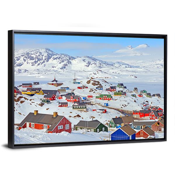 Houses In Greenland Canvas Wall Art-3 Horizontal-Gallery Wrap-25" x 16"-Tiaracle