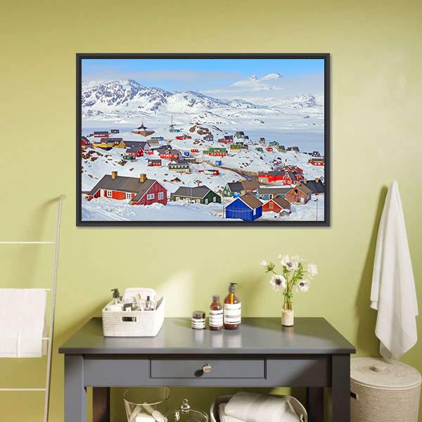 Houses In Greenland Canvas Wall Art-3 Horizontal-Gallery Wrap-25" x 16"-Tiaracle