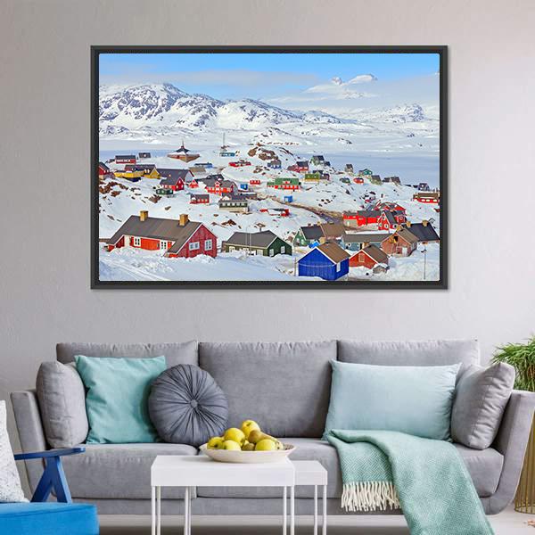 Houses In Greenland Canvas Wall Art-3 Horizontal-Gallery Wrap-25" x 16"-Tiaracle