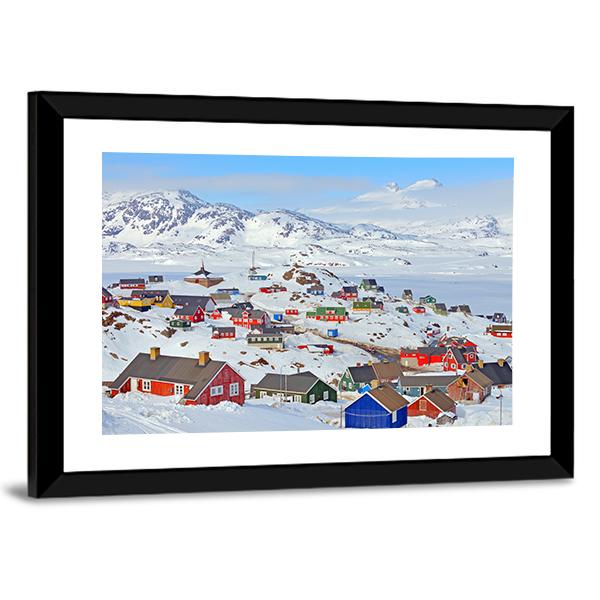 Houses In Greenland Canvas Wall Art-3 Horizontal-Gallery Wrap-25" x 16"-Tiaracle