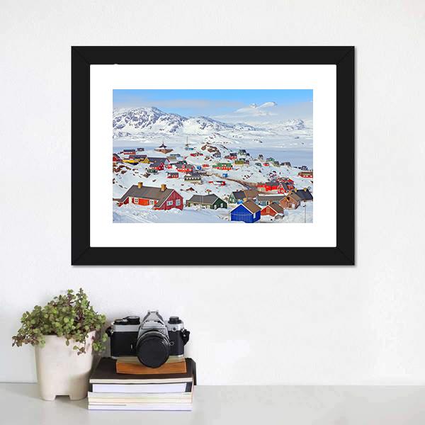 Houses In Greenland Canvas Wall Art-3 Horizontal-Gallery Wrap-25" x 16"-Tiaracle