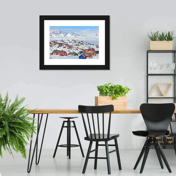 Houses In Greenland Canvas Wall Art-3 Horizontal-Gallery Wrap-25" x 16"-Tiaracle