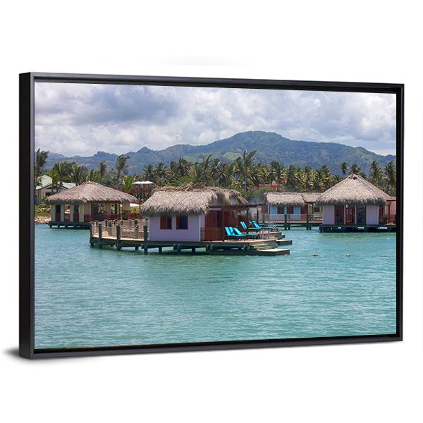 Houses In Water In Amber Canvas Wall Art-3 Horizontal-Gallery Wrap-25" x 16"-Tiaracle