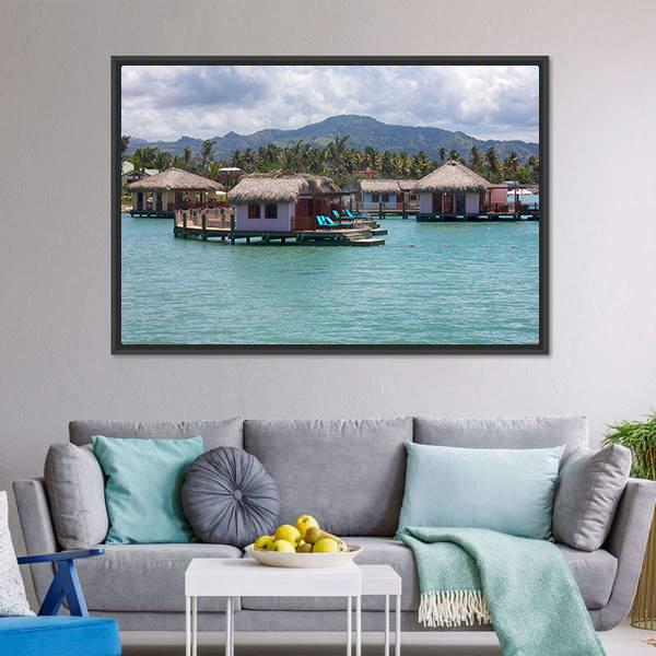 Houses In Water In Amber Canvas Wall Art-3 Horizontal-Gallery Wrap-25" x 16"-Tiaracle