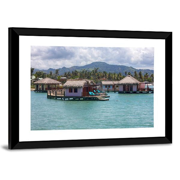 Houses In Water In Amber Canvas Wall Art-3 Horizontal-Gallery Wrap-25" x 16"-Tiaracle