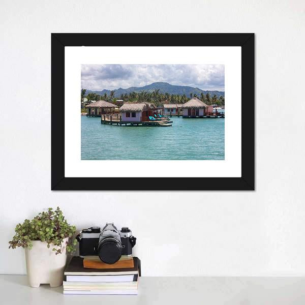 Houses In Water In Amber Canvas Wall Art-1 Piece-Framed Print-20" x 16"-Tiaracle