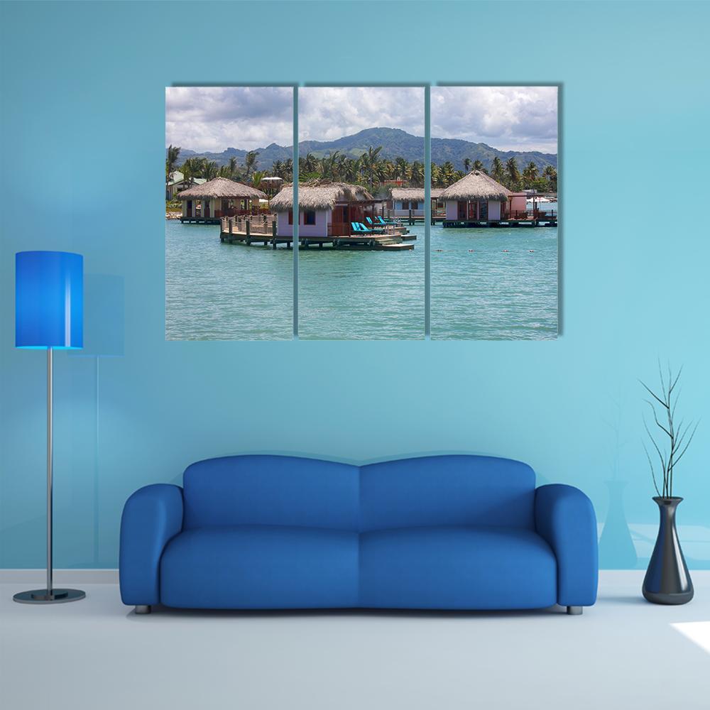 Houses In Water In Amber Canvas Wall Art-3 Horizontal-Gallery Wrap-37" x 24"-Tiaracle