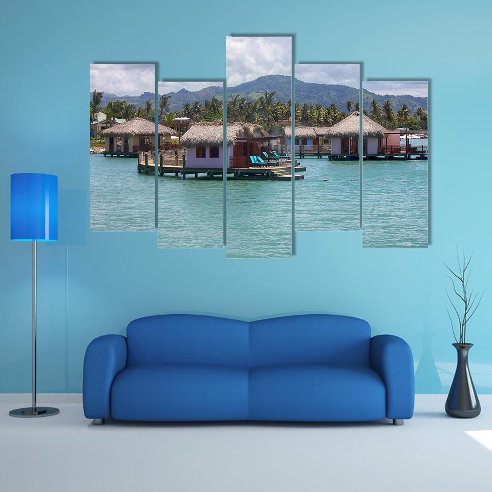 Houses In Water In Amber Canvas Wall Art-5 Pop-Gallery Wrap-47" x 32"-Tiaracle
