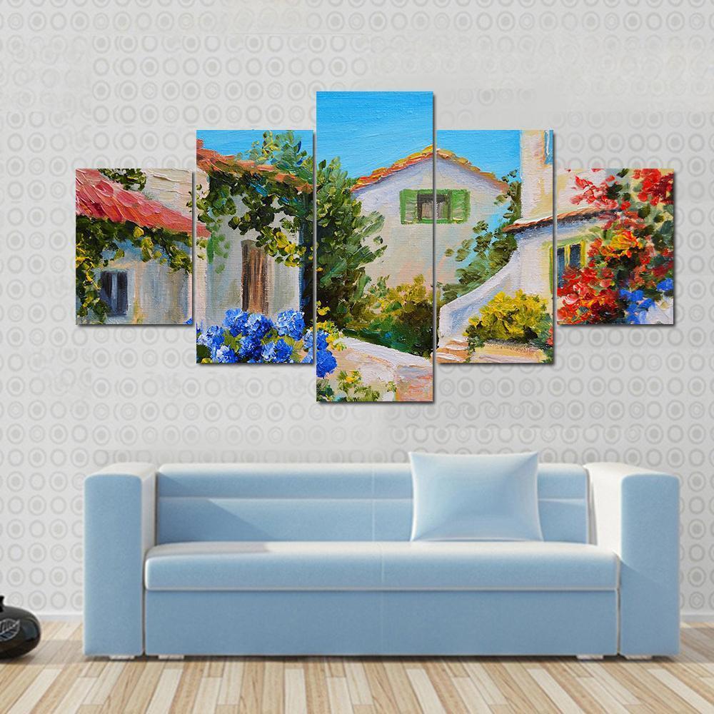 Houses Near The Sea Canvas Wall Art-3 Horizontal-Gallery Wrap-37" x 24"-Tiaracle