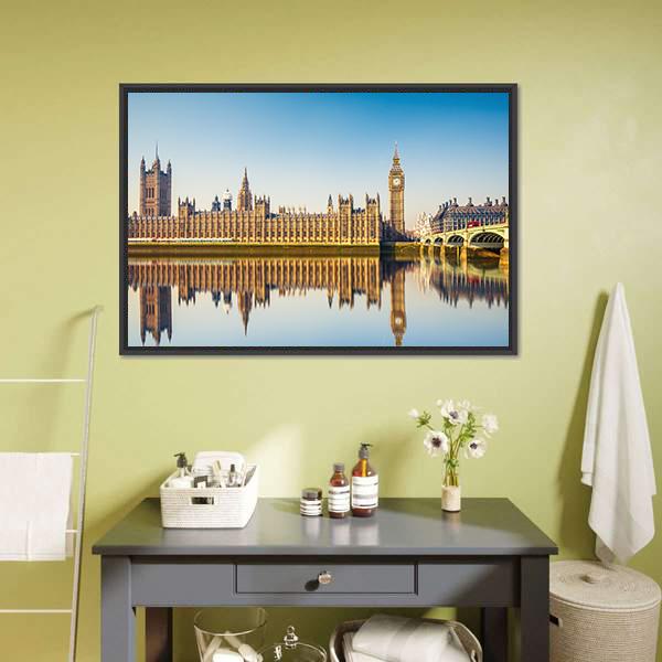 Houses Of Parliament In London Canvas Wall Art-1 Piece-Floating Frame-24" x 16"-Tiaracle