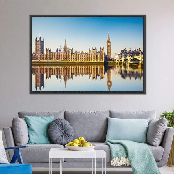 Houses Of Parliament In London Canvas Wall Art-3 Horizontal-Gallery Wrap-25" x 16"-Tiaracle