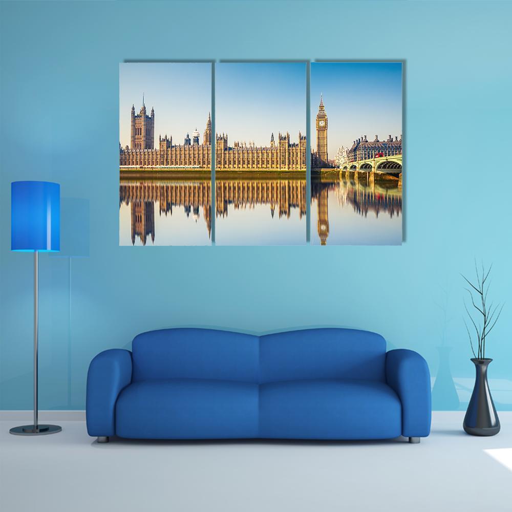 Houses Of Parliament In London Canvas Wall Art-3 Horizontal-Gallery Wrap-37" x 24"-Tiaracle