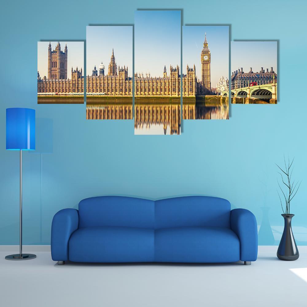 Houses Of Parliament In London Canvas Wall Art-5 Star-Gallery Wrap-62" x 32"-Tiaracle