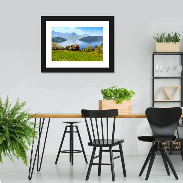 Houses On Mountain With Luzern Lake Canvas Wall Art-3 Horizontal-Gallery Wrap-25" x 16"-Tiaracle