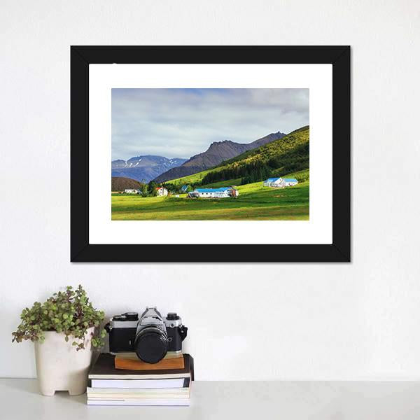Houses On Mountains Canvas Wall Art-1 Piece-Framed Print-20" x 16"-Tiaracle
