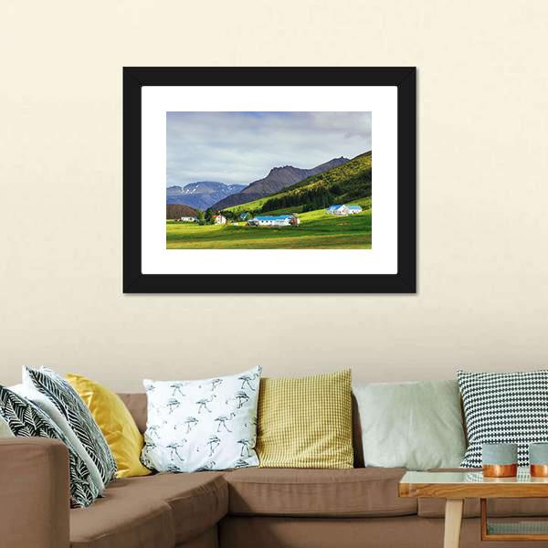 Houses On Mountains Canvas Wall Art-3 Horizontal-Gallery Wrap-25" x 16"-Tiaracle
