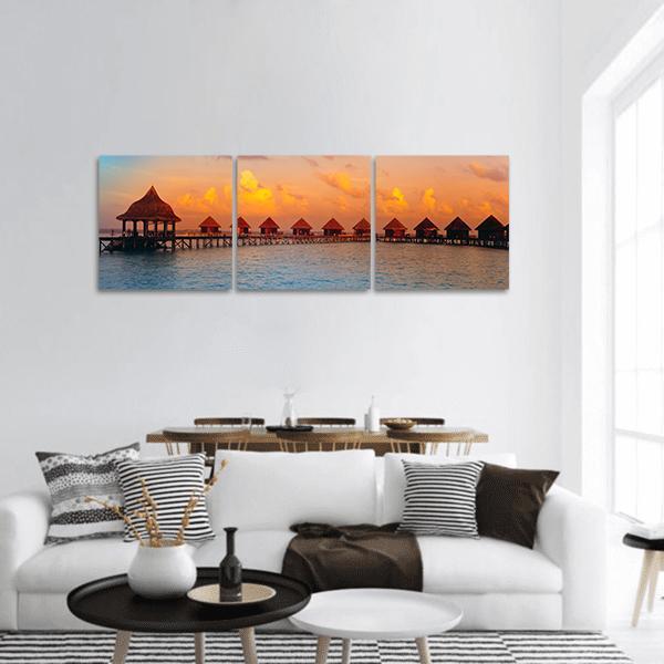 Stilt Houses On Water Panoramic Canvas Wall Art-1 Piece-36" x 12"-Tiaracle