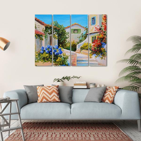 Houses Near The Sea Canvas Wall Art-4 Horizontal-Gallery Wrap-34" x 24"-Tiaracle