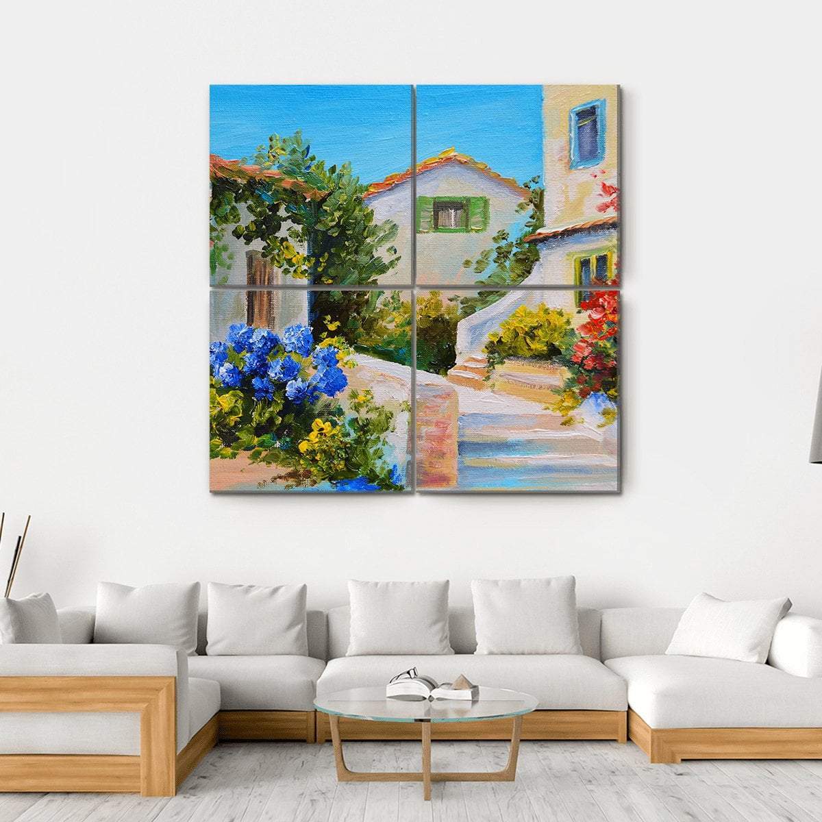 Houses Near The Sea Canvas Wall Art-4 Square-Gallery Wrap-17" x 17"-Tiaracle