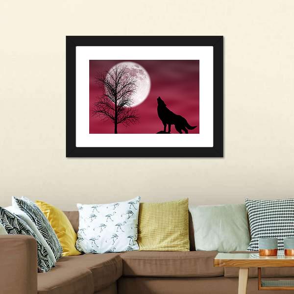 Howling Wolf At Moon Canvas Wall Art-3 Horizontal-Gallery Wrap-25&quot; x 16&quot;-Tiaracle