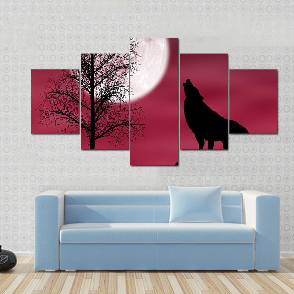 Howling Wolf At Moon Canvas Wall Art-5 Star-Gallery Wrap-42&quot; x 21&quot;-Tiaracle